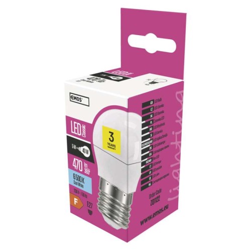 LAMPADINA LED SFERA 5W E27 6500K 470LM EMOS ZQ1122