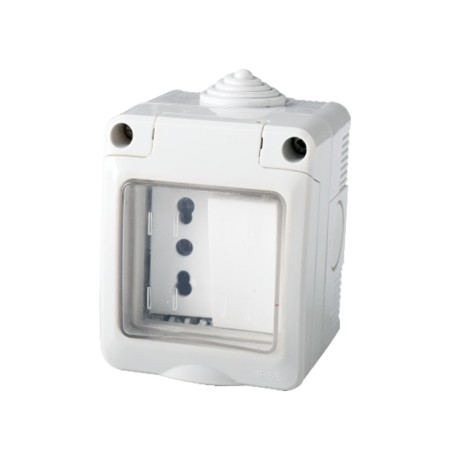 Contenitore stagno con presa una bivalente e interruttore IP55 Lumitek serie LK40