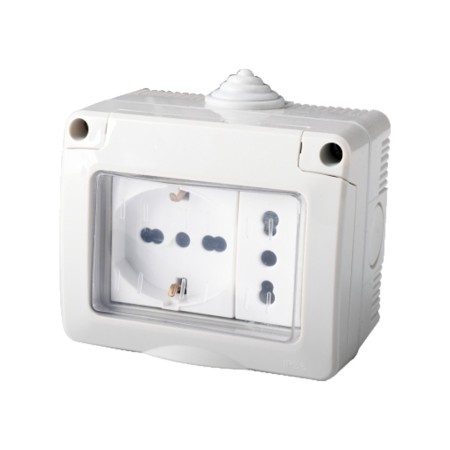 Contenitore stagno con presa bivalente e Schuko 10/16A Lumitek serie LK40