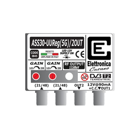Amplificatore TV 30dB con filtro Lte 5G, 2 uscite, Elettronica Cusano ASS30-UUREG-2OUT. Amplificatore TV 30dB con filtro Lte 5G, 2 uscite, Elettronica Cusano ASS30-UUREG-2OUT.