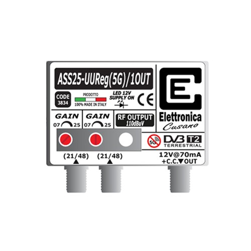 Amplificatore TV 25dB Regolabili 1 Uscita con Filtro Lte 5G | Elettronica Cusano ASS25-UUREG