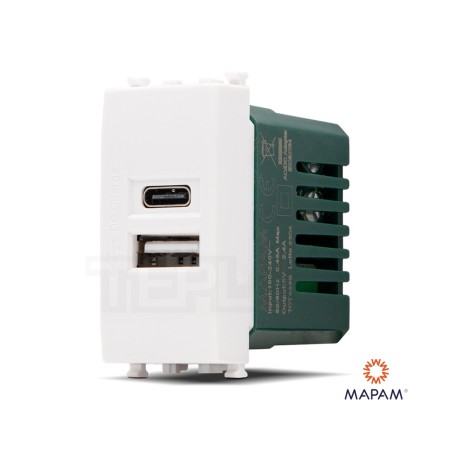 Presa USB A+C 633B serie GEM Mapam compatibile Vimar Plana