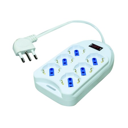 Multipresa Quadrata 6 Prese Schuko/Bipasso con Interruttore, Protezione Sovraccarico, 1,5m, 3500W | 38.1030406P