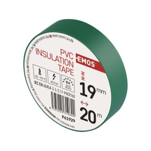 Nastro isolante PVC verde 19mm x 20m, spessore 0.13mm, autoestinguente e certificato CEI EN 60454. 2