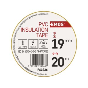 Nastro isolante PVC giallo 19mm x 20m, spessore 0.13mm, autoestinguente e certificato CEI EN 60454. 2