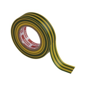 Nastro isolante PVC giallo verde 19mm x 20m, spessore 0.13mm, autoestinguente e certificato CEI EN 60454.