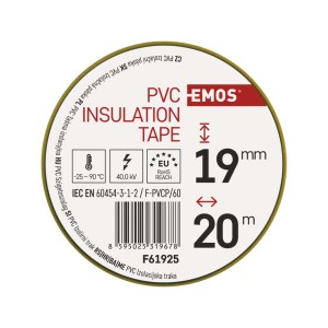 Nastro isolante PVC giallo verde 19mm x 20m, spessore 0.13mm, autoestinguente e certificato CEI EN 60454. 2