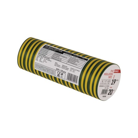 Nastro Isolante PVC Giallo Verde 19mm x 20m - Spessore 0.13mm | Emos F61925