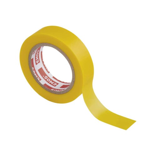 Nastro isolante PVC giallo 15mm x 10m, spessore 0.13mm, autoestinguente e certificato CEI EN 60454.
