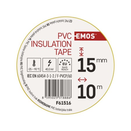 Nastro Isolante PVC Giallo 15mm x 10m - Spessore 0.13mm | Emos F61516