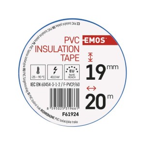 Nastro isolante PVC blu 19mm x 20m, spessore 0.13mm, autoestinguente e certificato CEI EN 60454. 2