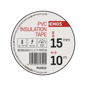 Nastro isolante PVC nero 15mm x 10m, spessore 0.13mm, autoestinguente e certificato CEI EN 60454. 2