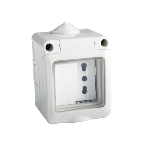 Contenitore stagno con presa una bivalente e interruttore IP55 Lumitek serie LK40