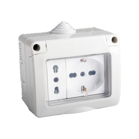 Contenitore stagno con presa bivalente e Schuko 10/16A Lumitek serie LK40