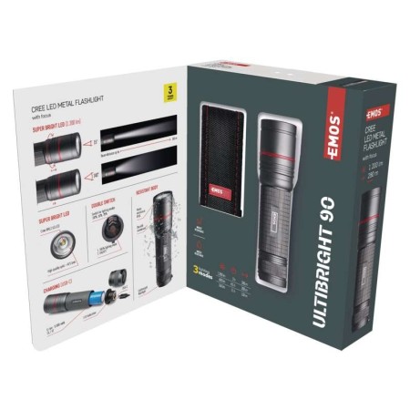 Torcia Ultibright 90 CREE XML2 U3 1200lm IP65 - Ricaricabile | EMOS P3190