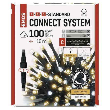CATENA LUMINOSA 50 LED CALDI FISSI E 50 LED FREDDI INTERMITTENTI CONNECT SYSTEM EMOS D1AN02
