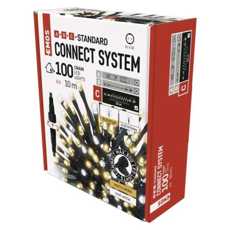 CATENA LUMINOSA 50 LED CALDI FISSI E 50 LED FREDDI INTERMITTENTI CONNECT SYSTEM EMOS D1AN02
