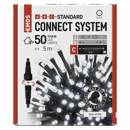 CATENA LUMINOSA 50 LED LUCE FREDDA 5MT CONNECT SYSTEM EMOS D1AC02