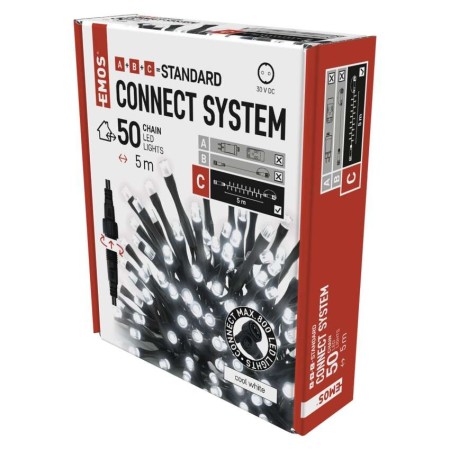 CATENA LUMINOSA 50 LED LUCE FREDDA 5MT CONNECT SYSTEM EMOS D1AC02