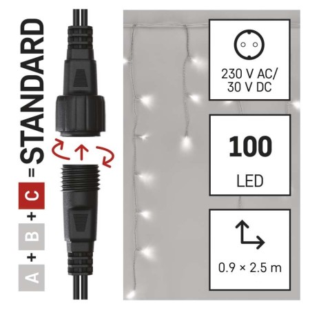 ICICLES LED 100 LED FREDDI 50 FISSI 50 LAMPEGGIANTI 2,5X0,9M CONNECT SYSTEM D1CC02