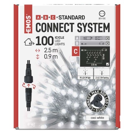 ICICLES LED 100 LED FREDDI 50 FISSI 50 LAMPEGGIANTI 2,5X0,9M CONNECT SYSTEM D1CC02
