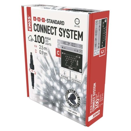 ICICLES LED 100 LED FREDDI 50 FISSI 50 LAMPEGGIANTI 2,5X0,9M CONNECT SYSTEM D1CC02
