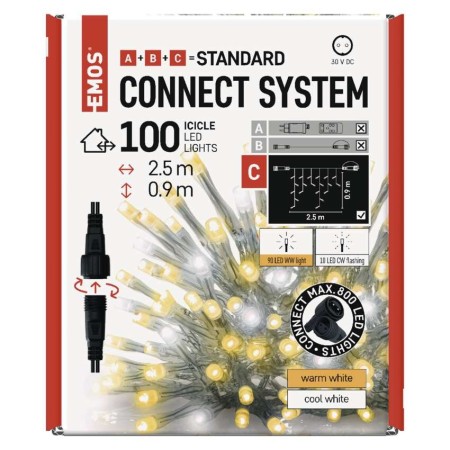 ICICLES LED 50 LED CALDI FISSI 50 LED FREDDI LAMPEGGIANTI 2,5X0,9M CONNECT SYSTEM D1CN01