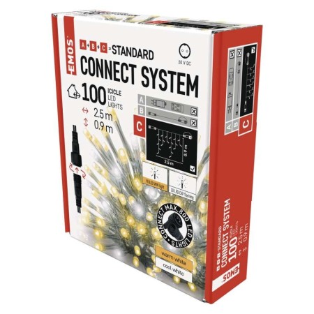 ICICLES LED 50 LED CALDI FISSI 50 LED FREDDI LAMPEGGIANTI 2,5X0,9M CONNECT SYSTEM D1CN01