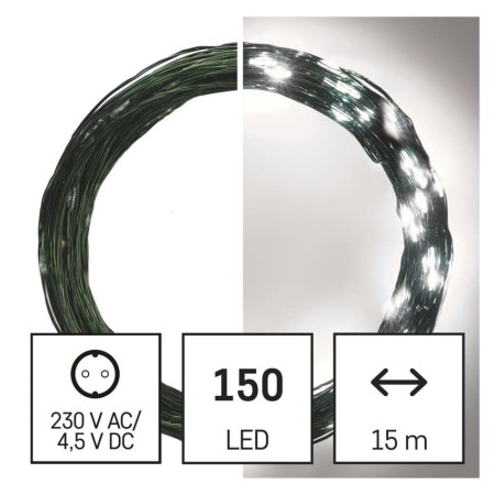 Catena LED 15 Metri Nano: 150 LED Freddi, Filo Verde, Timer | EMOS D3AC05