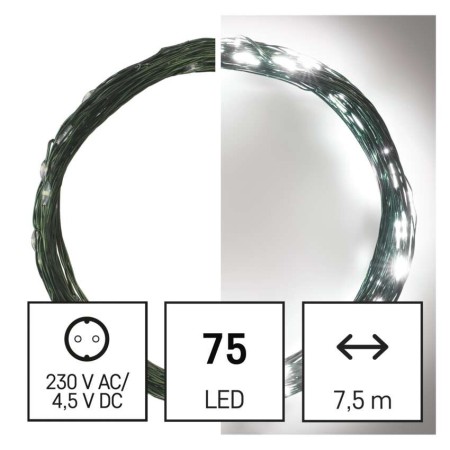 Catena LED Filo Verde Nano: 75 LED Freddi, Timer, 7,5m | EMOS D3AC04