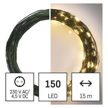CATENA NANO 150 LED LUCE CALDA 15MT FILO VERDE C/TIMER IP44 INTERNO ESTERNO D3AW05