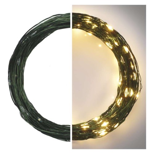 CATENA NANO 150 LED LUCE CALDA 15MT FILO VERDE C/TIMER IP44 INTERNO ESTERNO D3AW05