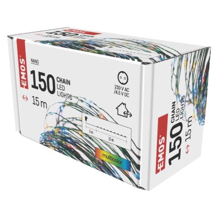 Catena Nano LED 150 luci Multicolor 15mt Cavo Verde, Timer, Esterno | Emos D3AM03