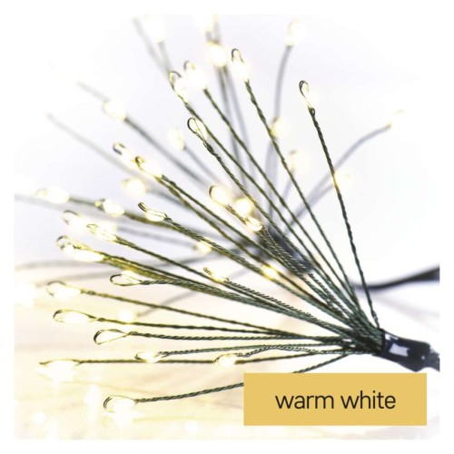 Catena NANO LED FIREWORKS: 300 LED Caldi , Filo Verde, timer, Interno | EMOS D3AW10
