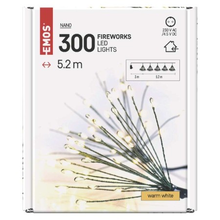 Catena NANO LED FIREWORKS: 300 LED Caldi , Filo Verde, timer, Interno | EMOS D3AW10