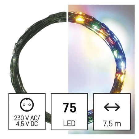 Catena Nano LED 75 luci Multicolor 7.5mt Cavo Verde, Timer, Esterno | Emos D3AM02