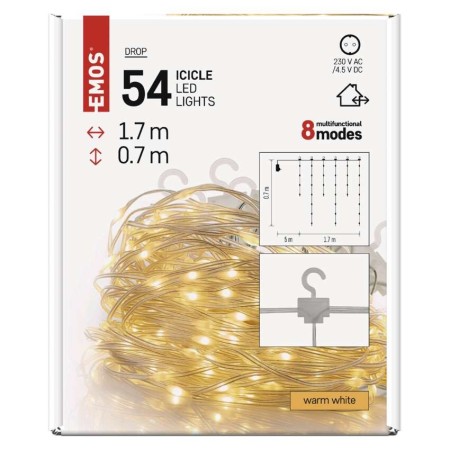 Drop Icicles 54 LED, 1.7x0.7m - 8 Giochi di Luce - IP44 | EMOS D3CW01