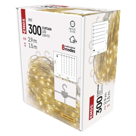 Tenda NANO LED 300 Luci Calde, 2.9x1.5MT, 8 Giochi di Luce, Interno Esterno | Emos D3EW03