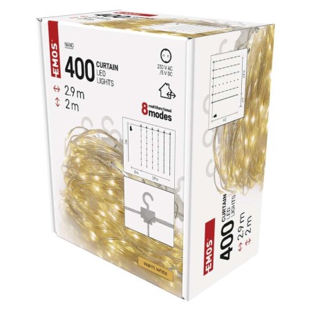 Tenda NANO LED 400 Luci Calde, 2.9x2MT, 8 Giochi di Luce, Interno Esterno | Emos D3EW04