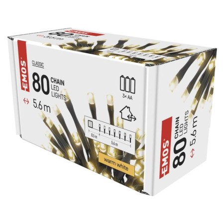 CATENA LUMINOSA 80 LED LUCI CALDA 5,6 MT A BATTERIE  INTERNO ESTERNO D4FW02