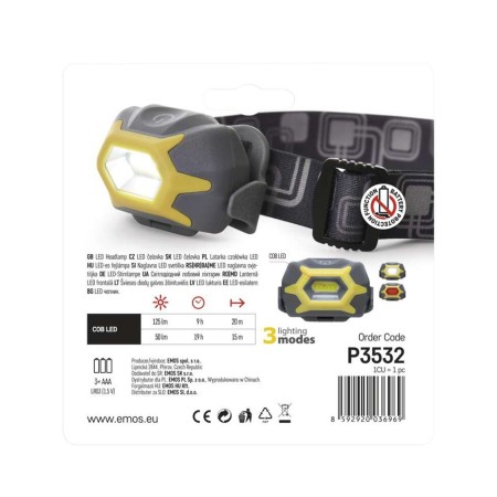 Lampada Frontale LED COB 125 lm, 20m, IP44, 3 Modalità | EMOS P3532