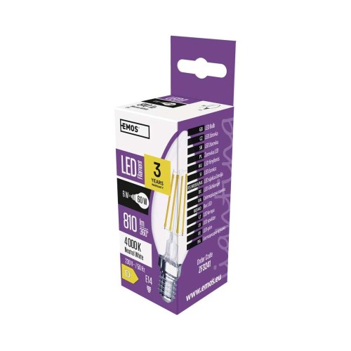 Lampadina LED Filamento Oliva E14 6W (60W) 4000K 810LM Finitura Chiara | Emos ZF3241