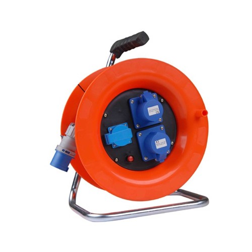 Avvolgicavo Industriale 30m con 2 Prese 2P+T e Schuko, Spina 2P+T