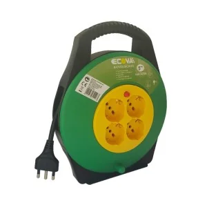 Avvolgicavo elettrico compatto 5 metri 4 prese universali verde con maniglia ECOVA 32116