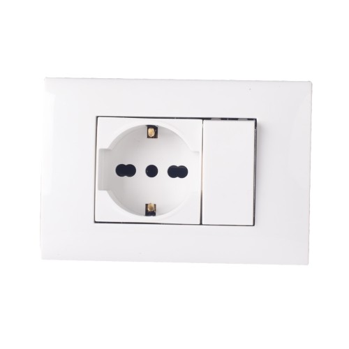 Kit 3 moduli presa Schuko 10/16A e Deviatore Lumitek serie LK40