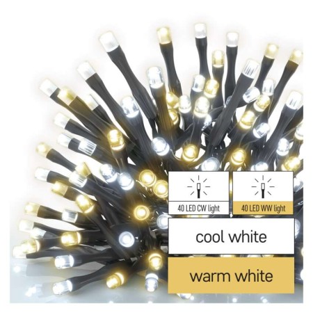 Catena Luminosa 80 LED Fissi 40 Caldi 40 Freddi, 8m, Esterno, Timer | Emos D4AN04