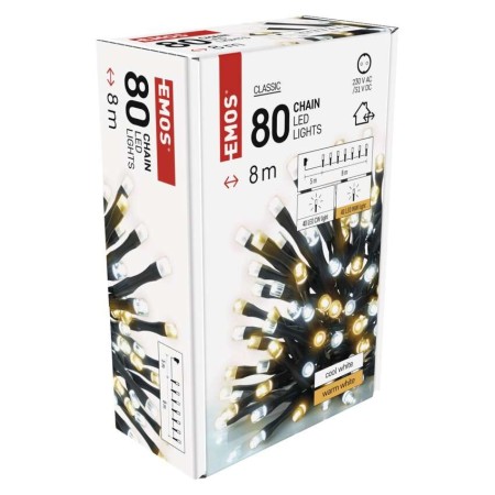 Catena Luminosa 80 LED Fissi 40 Caldi 40 Freddi, 8m, Esterno, Timer | Emos D4AN04